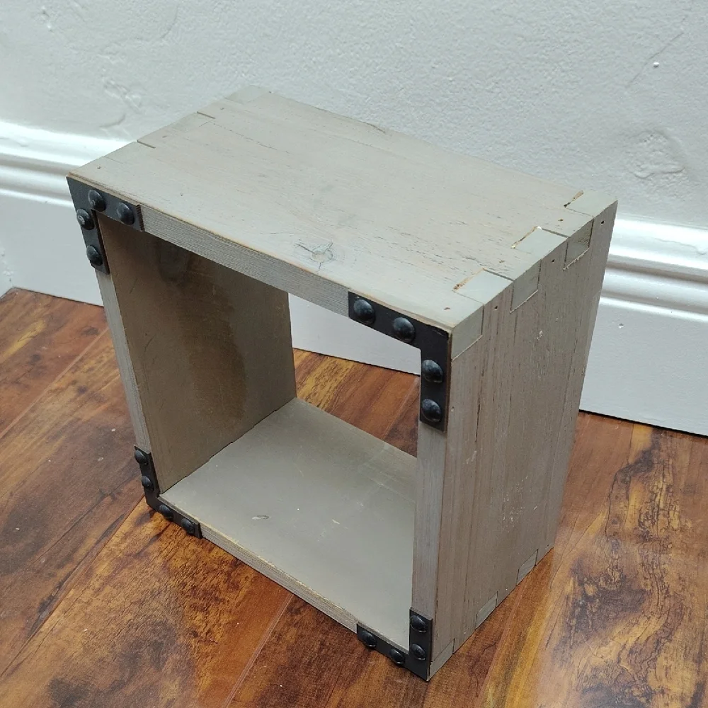 Square Wooden Wall Shelf with Metal Accents